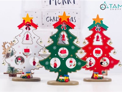 Cây thông Noel để bàn gỗ lắp ráp 6 lục lạc XMAS-TREE-07 